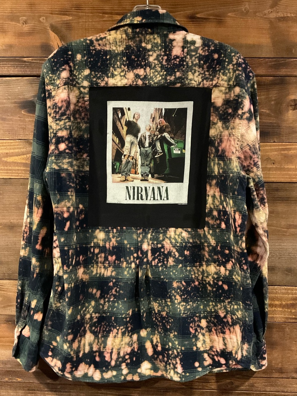 CUSTOM RARE NIRVANA “Trash Photo” Flannel Bleached Grunge Button-Up Shirt Large